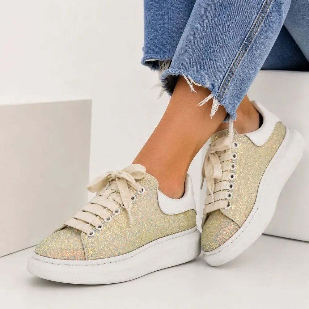 Alexander McQueen Ice Glitter Oversized Platform Sneakers White EU 39